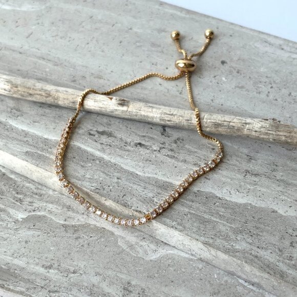 New ~ Anthropologie Shashi Gold Diamond Tennis Bracelet - Picture 5 of 12